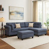 Ari 100" Sectional Sofa Set w Storage Ottoman | Black Tufted Back | 2 Pillows