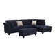 Ari 100" Sectional Sofa Set w Storage Ottoman | Black Tufted Back | 2 Pillows
