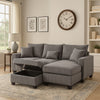 Roe 107" Sectional Sofa Set w Storage Ottoman | Pillows | Dark Gray Corduroy