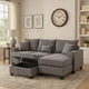 Roe 107" Sectional Sofa Set w Storage Ottoman | Pillows | Dark Gray Corduroy