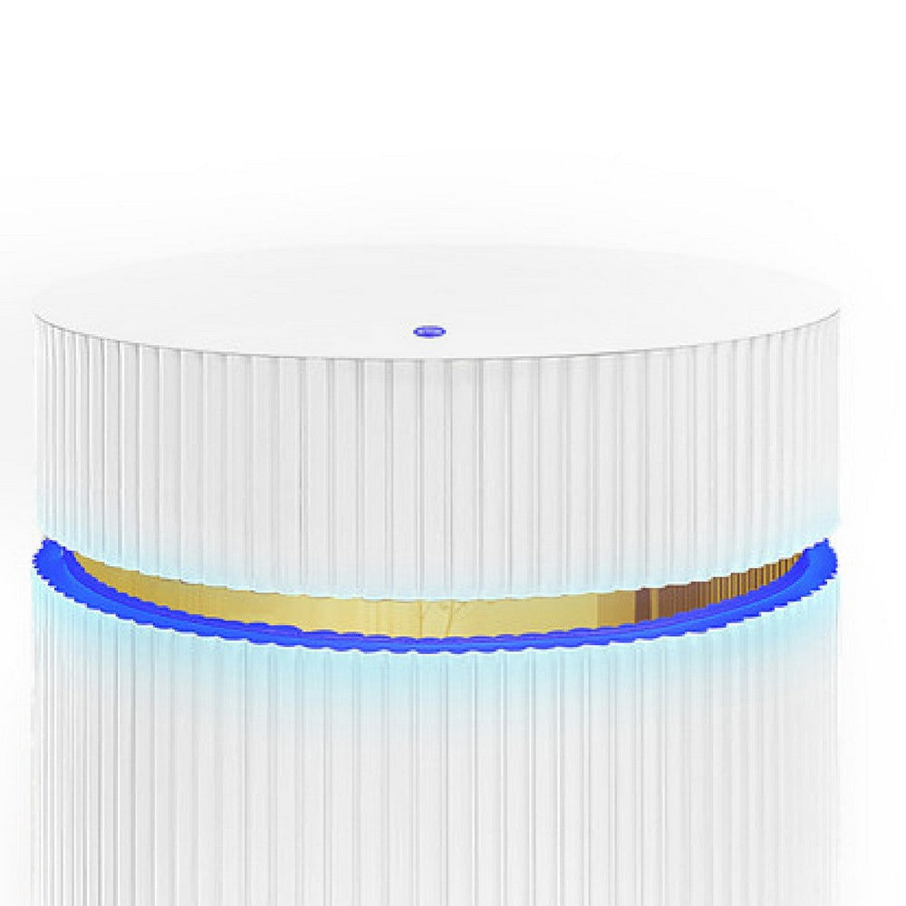 Tavi Side End Table | 20" Round Glass Top | Gold Brim w LED | White