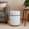 Tavi Side End Table | 20" Round Glass Top | Gold Brim w LED | White