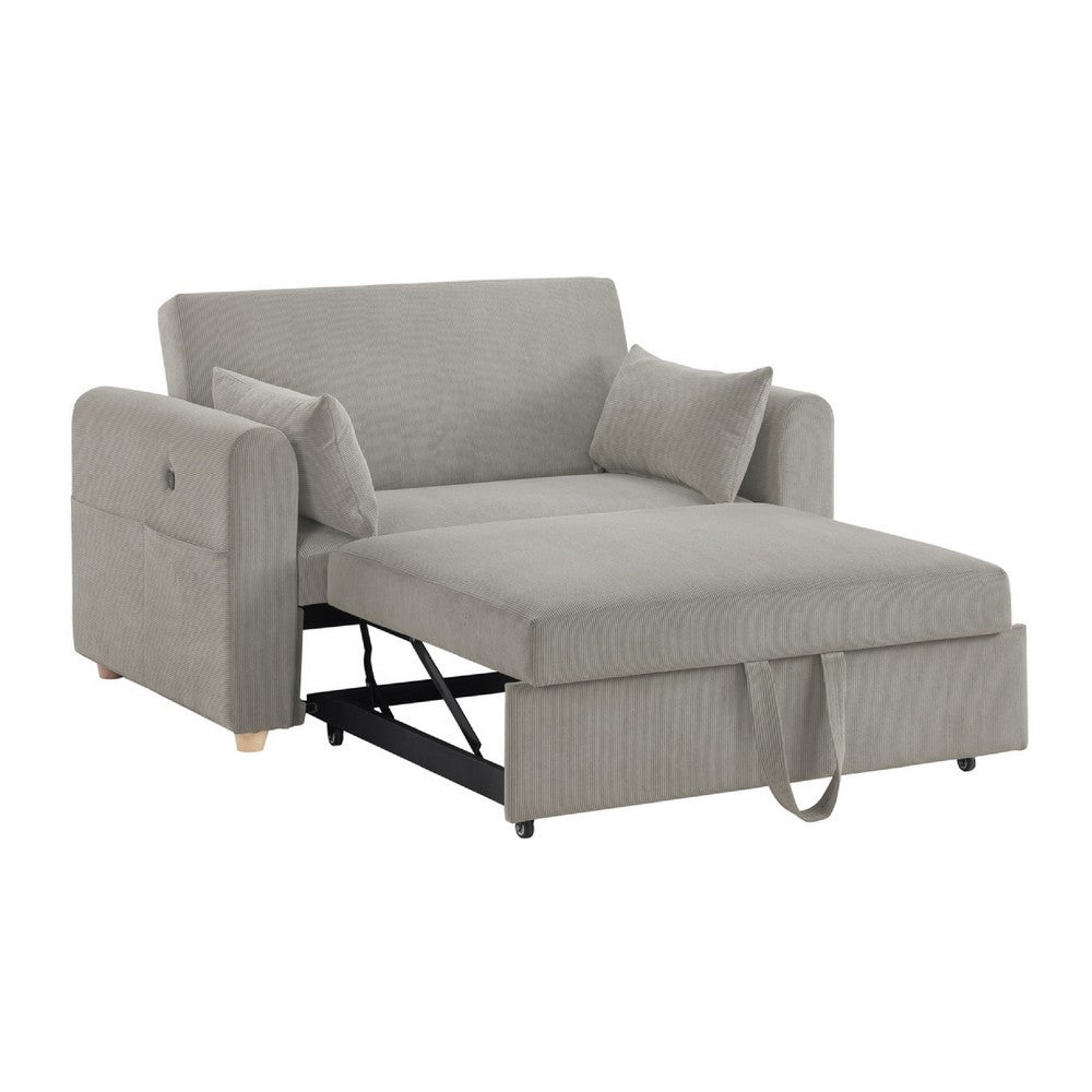 Mea 55" Convertible Sleeper Loveseat | 2 Pillows | USB | Gray Corduroy