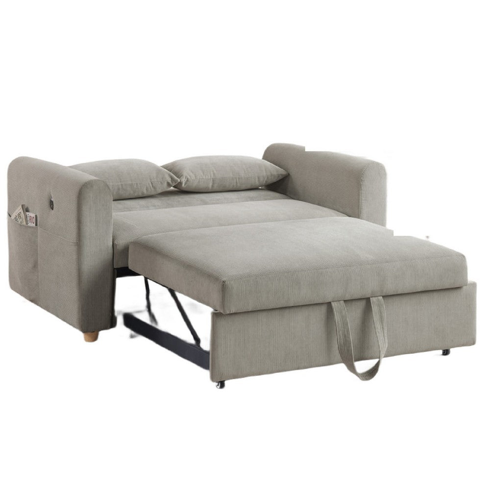 Mea 55" Convertible Sleeper Loveseat | 2 Pillows | USB | Gray Corduroy
