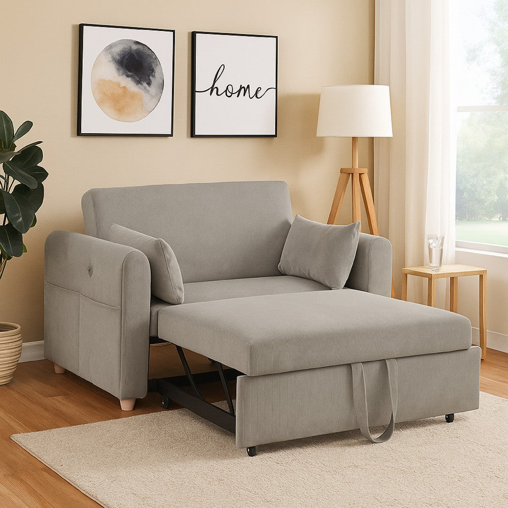 Mea 55" Convertible Sleeper Loveseat | 2 Pillows | USB | Gray Corduroy
