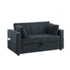 Lea 57" Convertible Sleeper Loveseat | 2 Pillows | Black Corduroy Tufting