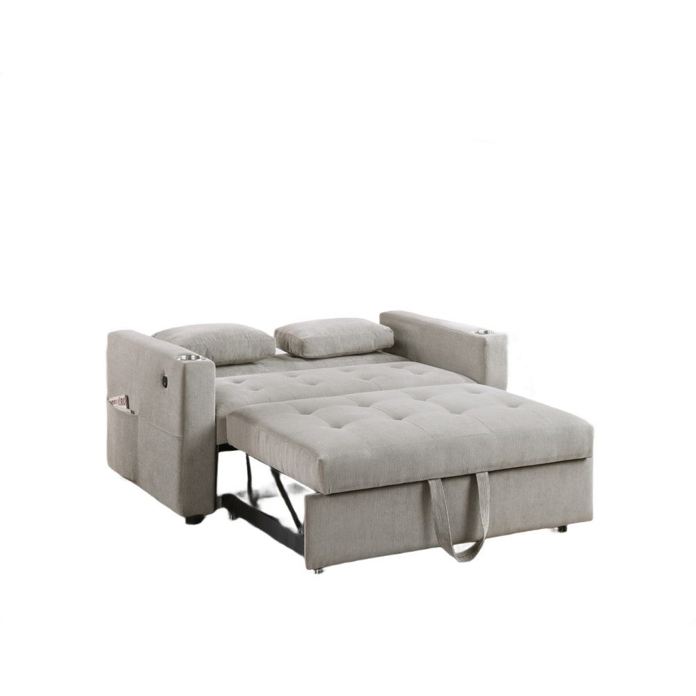 Lea 57" Convertible Sleeper Loveseat | 2 Pillows | Gray Corduroy Tufting