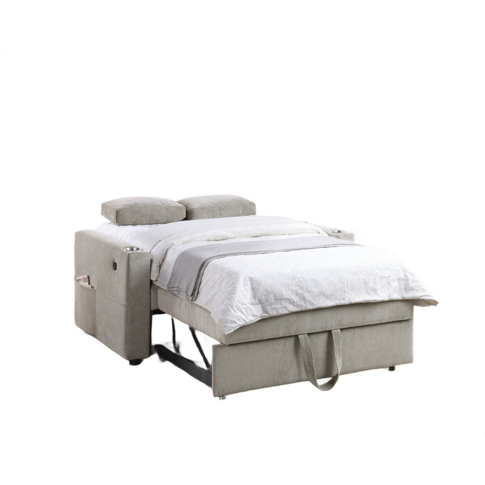Lea 57" Convertible Sleeper Loveseat | 2 Pillows | Gray Corduroy Tufting