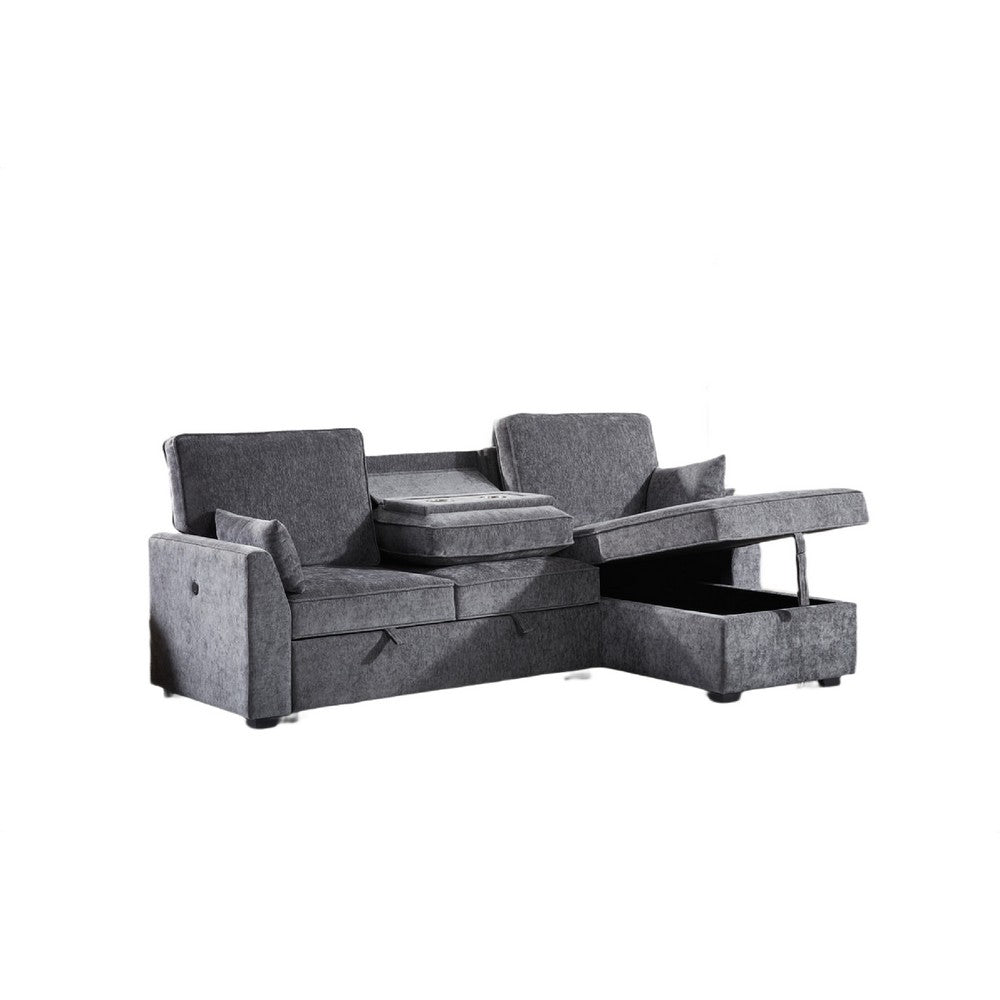 Ema 89" Sleeper Sectional Sofa | Reversible Storage Chaise | 2 Pillows | Gray