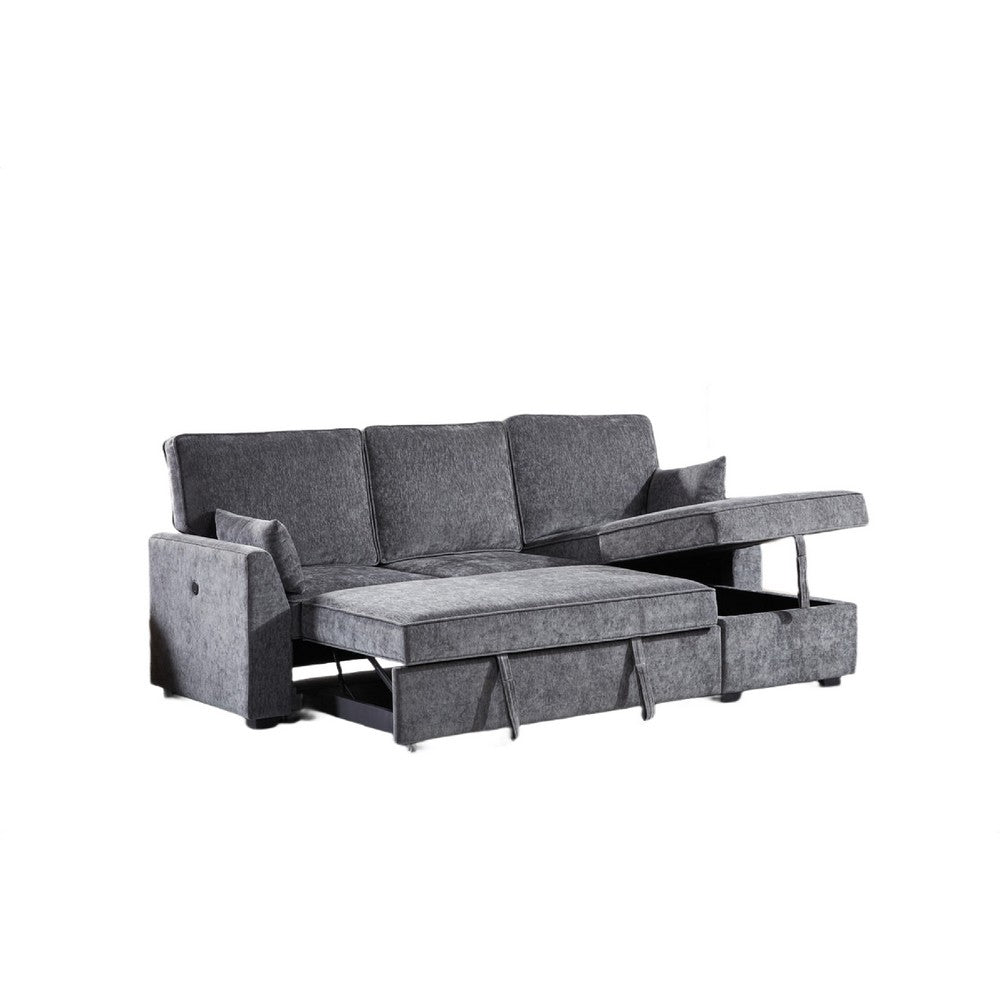 Ema 89" Sleeper Sectional Sofa | Reversible Storage Chaise | 2 Pillows | Gray