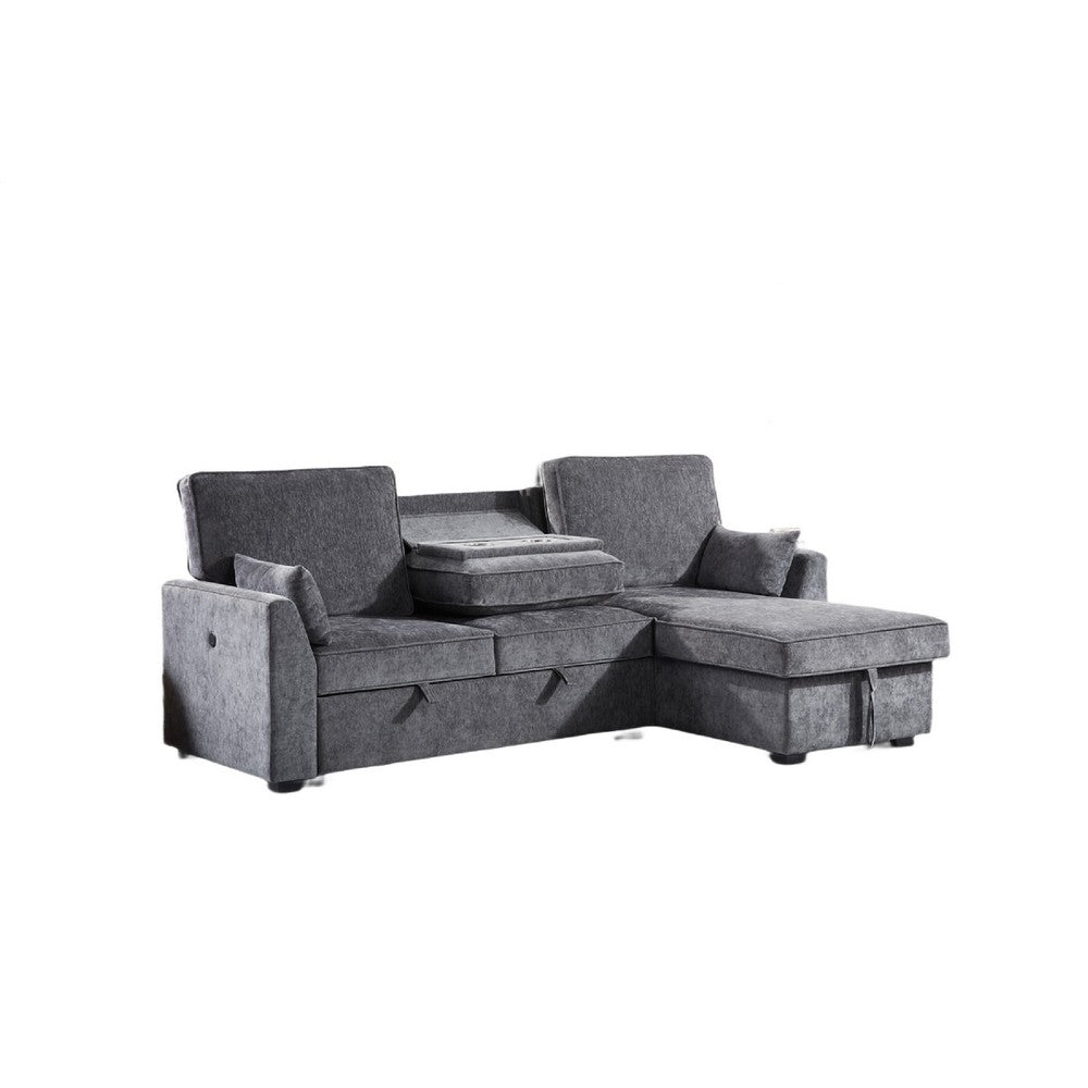 Ema 89" Sleeper Sectional Sofa | Reversible Storage Chaise | 2 Pillows | Gray