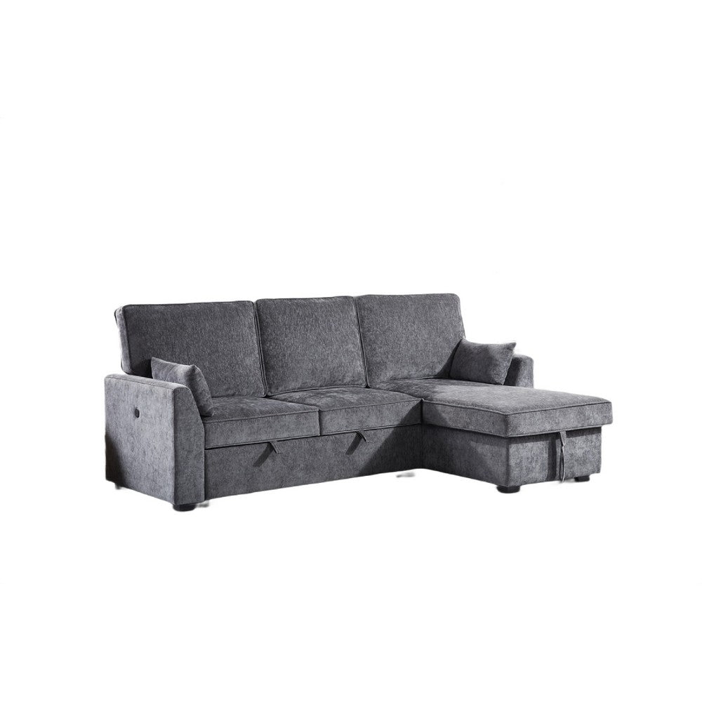 Ema 89" Sleeper Sectional Sofa | Reversible Storage Chaise | 2 Pillows | Gray