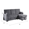 Ema 89" Sleeper Sectional Sofa | Reversible Storage Chaise | 2 Pillows | Gray