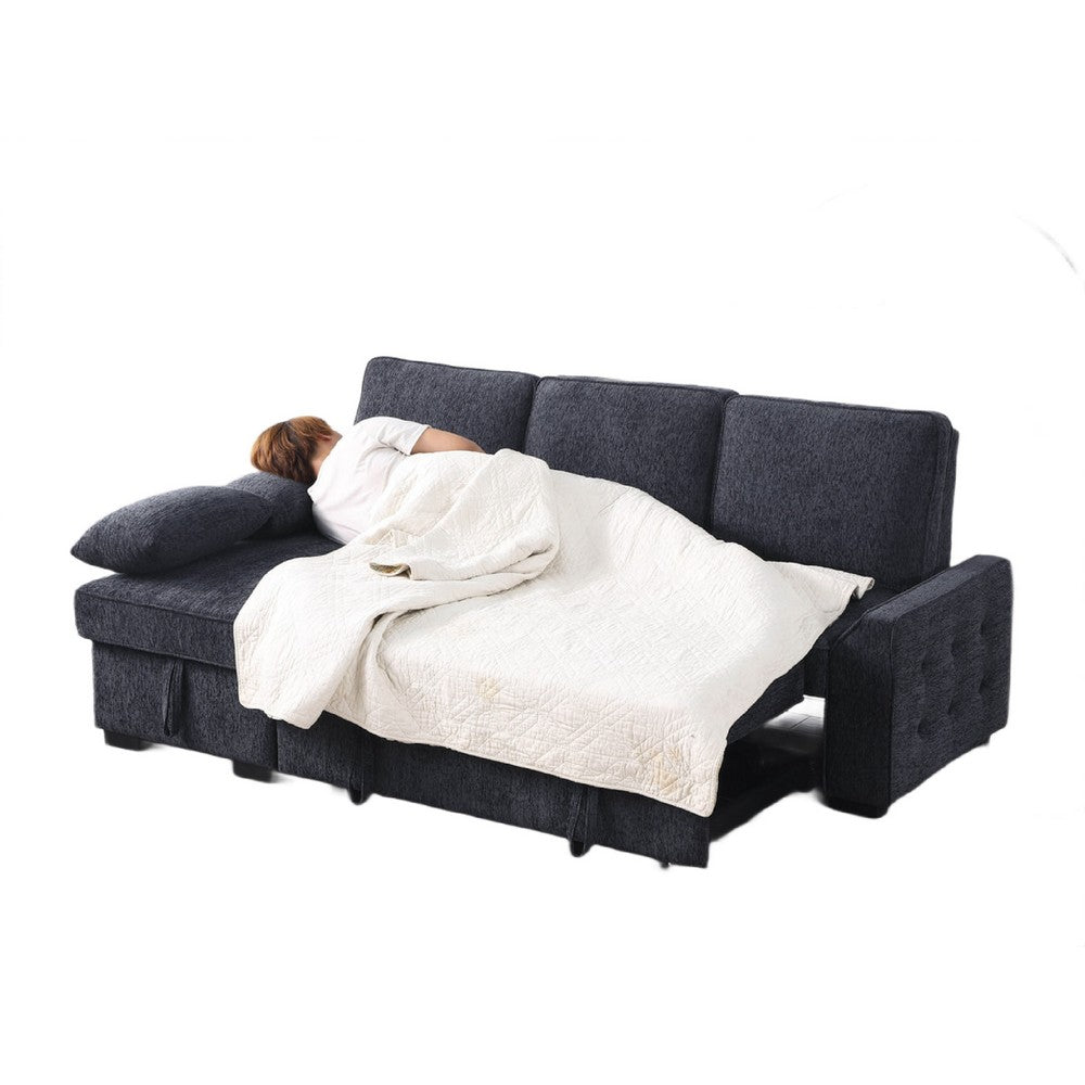 Ken 91" Sleeper Sectional Sofa w Storage Chaise | Charcoal Black Chenille