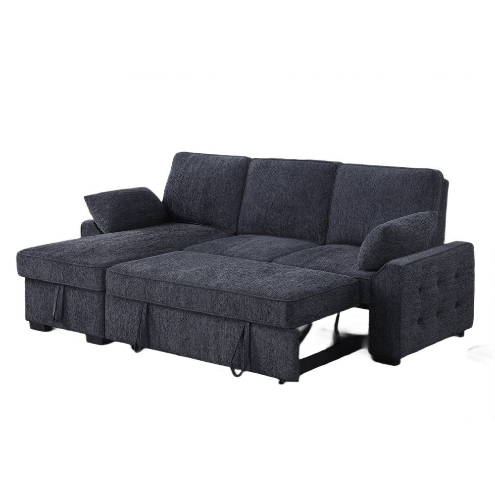 Ken 91" Sleeper Sectional Sofa w Storage Chaise | Charcoal Black Chenille