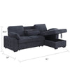 Ken 91" Sleeper Sectional Sofa w Storage Chaise | Charcoal Black Chenille