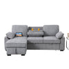 Ken 91" Sleeper Sectional Sofa w Storage Chaise & USB | Light Gray Chenille