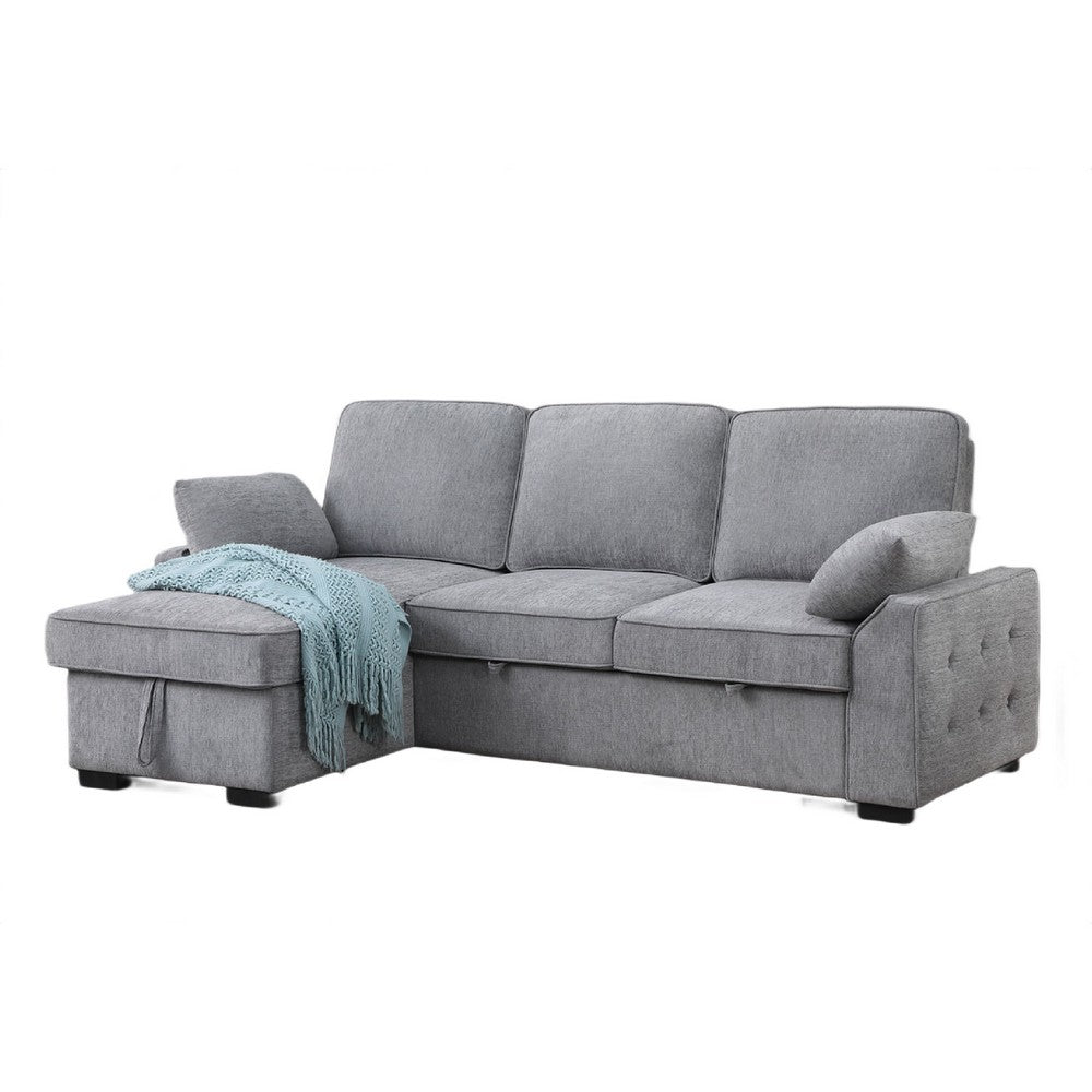 Ken 91" Sleeper Sectional Sofa w Storage Chaise & USB | Light Gray Chenille