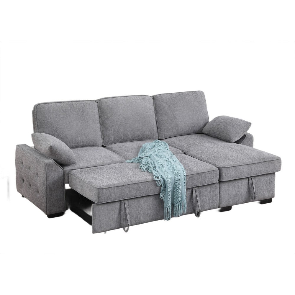 Ken 91" Sleeper Sectional Sofa w Storage Chaise & USB | Light Gray Chenille