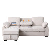 Ken 91" Sleeper Sectional Sofa w Storage Chaise & USB | Beige Chenille
