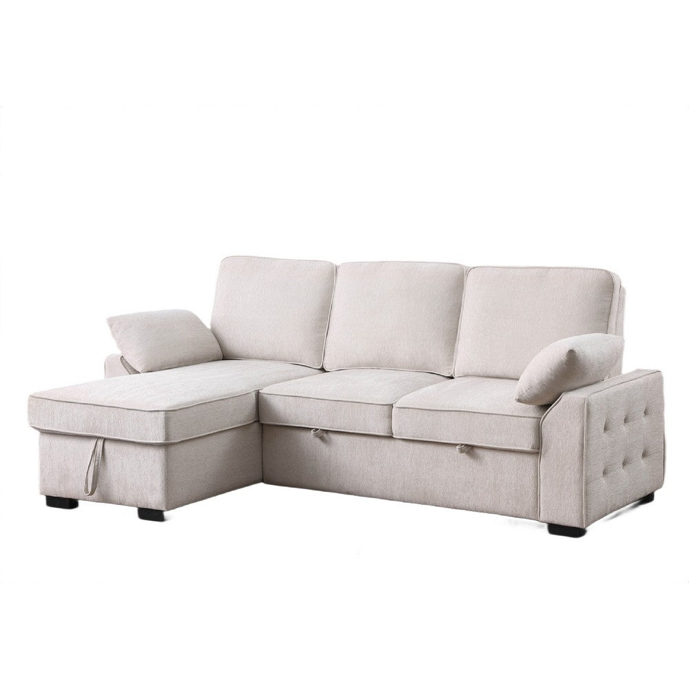 Ken 91" Sleeper Sectional Sofa w Storage Chaise & USB | Beige Chenille