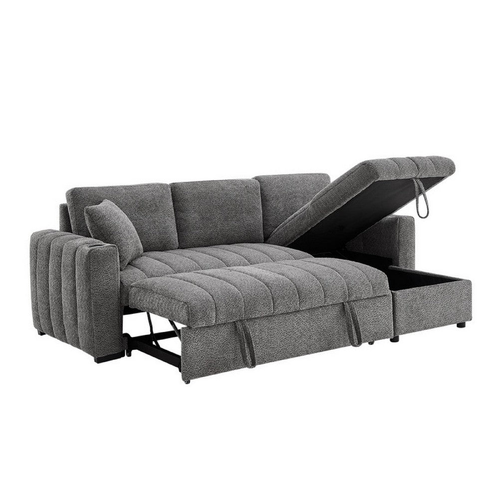 Sery 101" Sleeper Sectional Sofa w Storage Chaise | Pillows | Gray Chenille