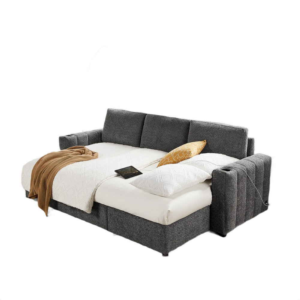 Sery 101" Sleeper Sectional Sofa w Storage Chaise | Pillows | Gray Chenille