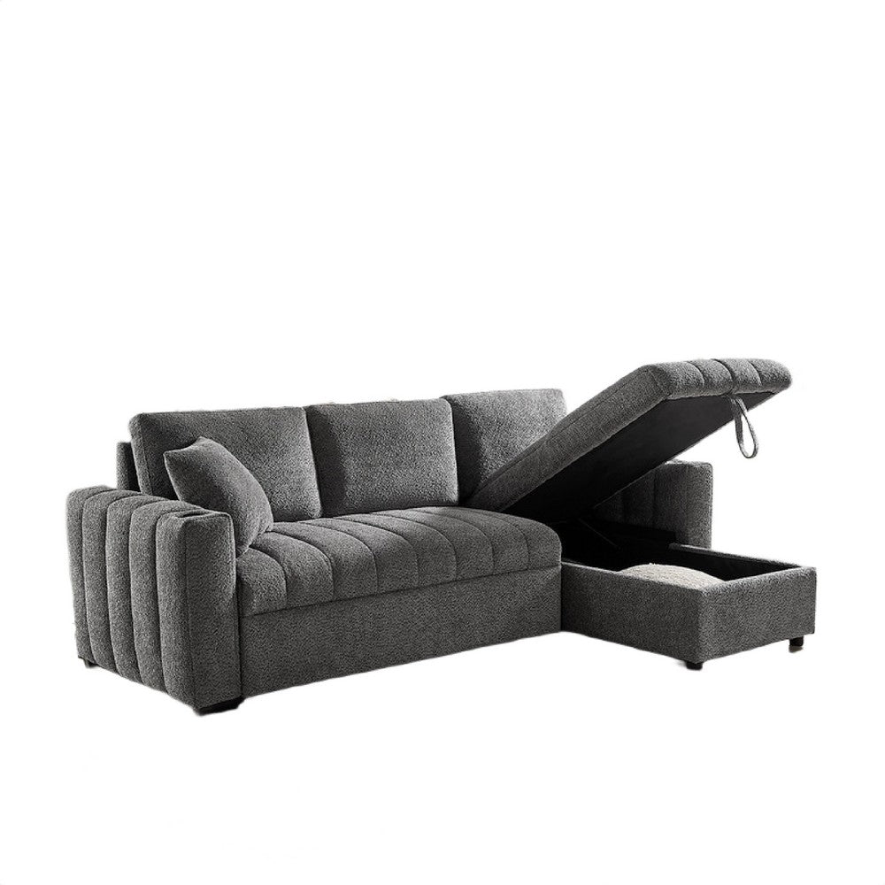 Sery 101" Sleeper Sectional Sofa w Storage Chaise | Pillows | Gray Chenille