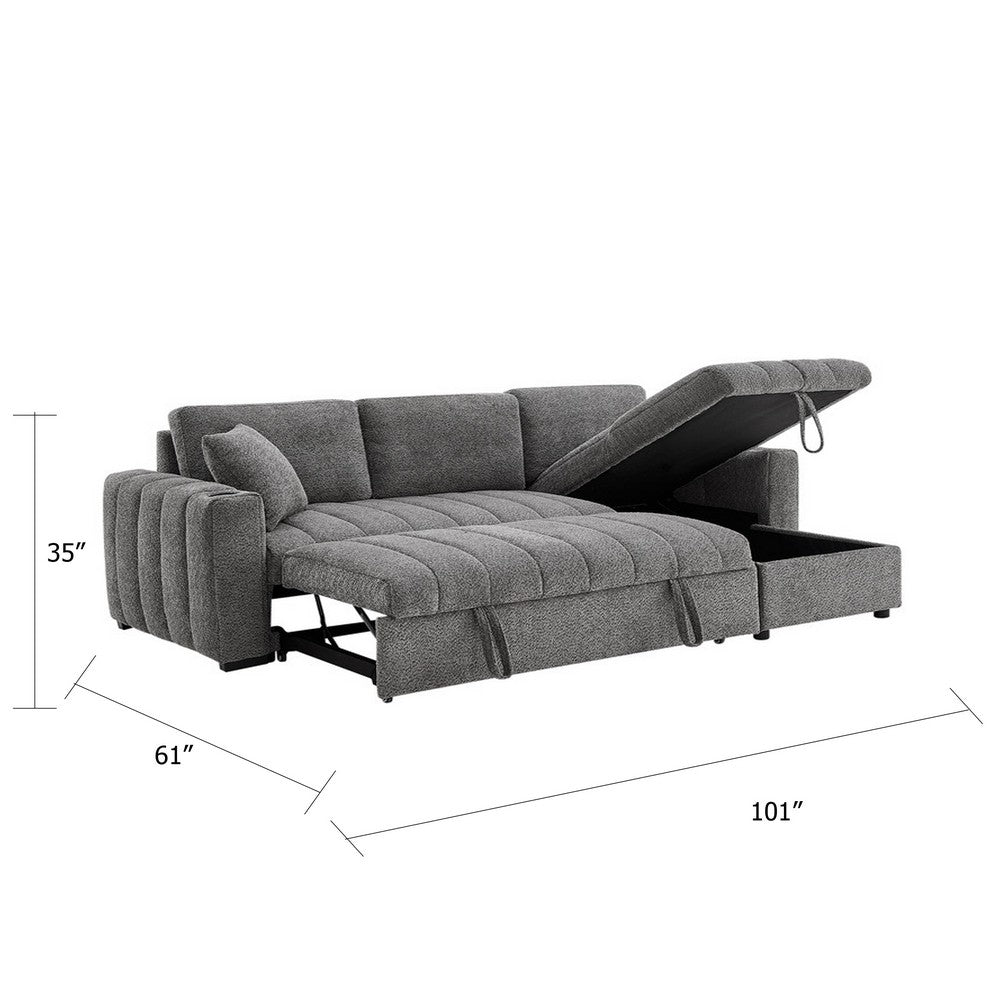 Sery 101" Sleeper Sectional Sofa w Storage Chaise | Pillows | Gray Chenille