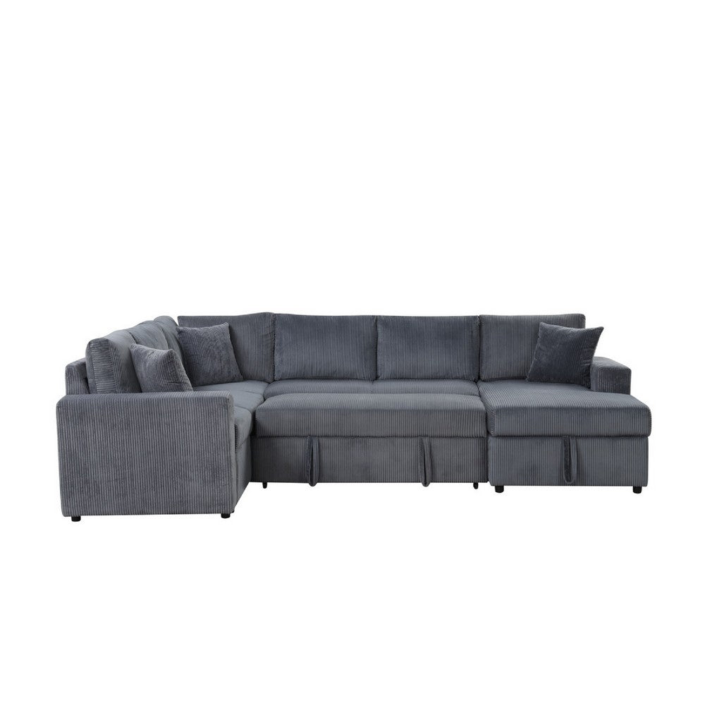 Xely Sleeper Sectional Sofa | Storage Chaise 3 Pillows | Gray Corduroy 123"