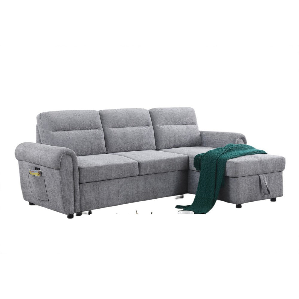 Heny Sleeper Sectional Sofa Storage Chaise | USB Ports | Gray Chenille 97"