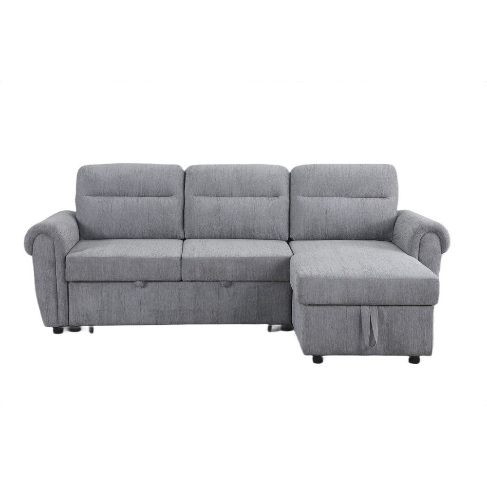 Heny Sleeper Sectional Sofa Storage Chaise | USB Ports | Gray Chenille 97"