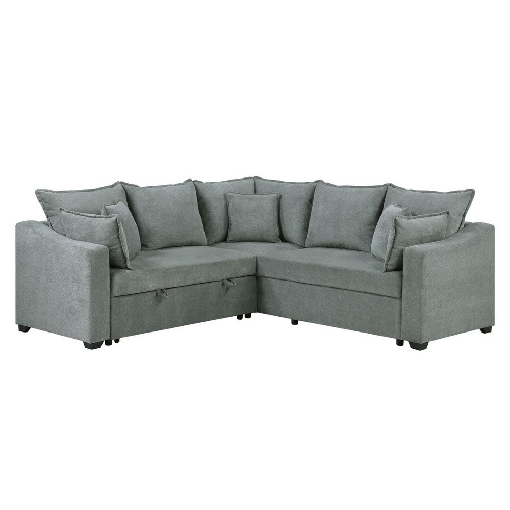 Aly Sectional Sofa w Pull Out Sleeper | 5 Pillows | Gray Woven Fabric 92"
