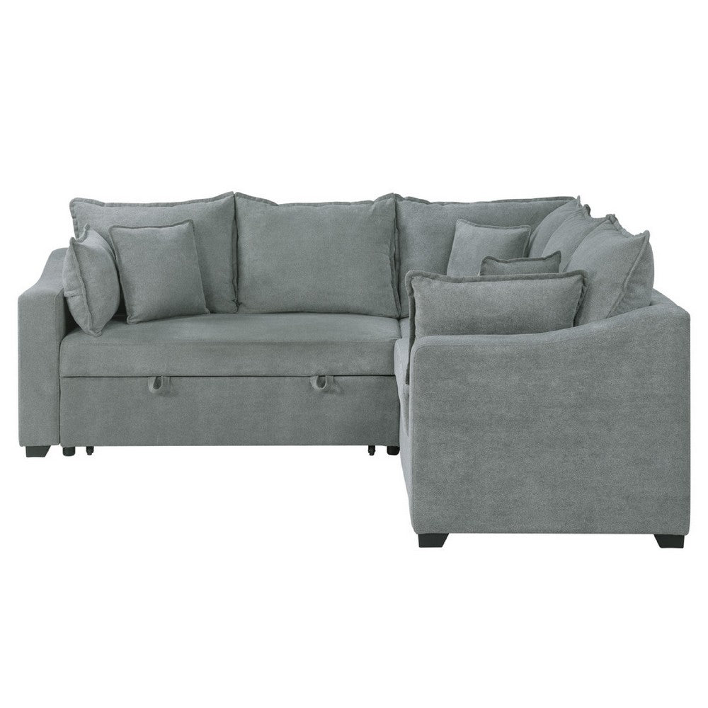 Aly Sectional Sofa w Pull Out Sleeper | 5 Pillows | Gray Woven Fabric 92"