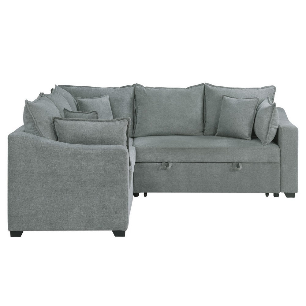 Aly Sectional Sofa w Pull Out Sleeper | 5 Pillows | Gray Woven Fabric 92"