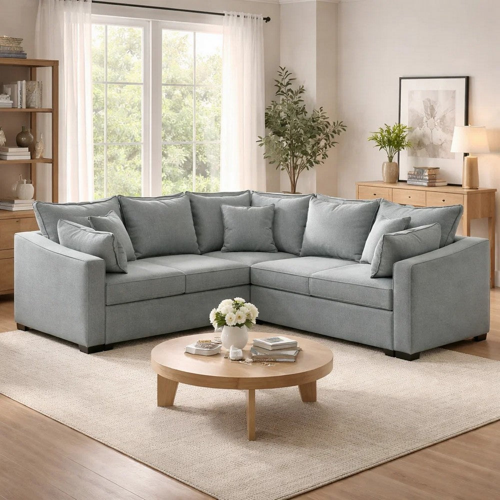 Aly Sectional Sofa w Pull Out Sleeper | 5 Pillows | Gray Woven Fabric 92"