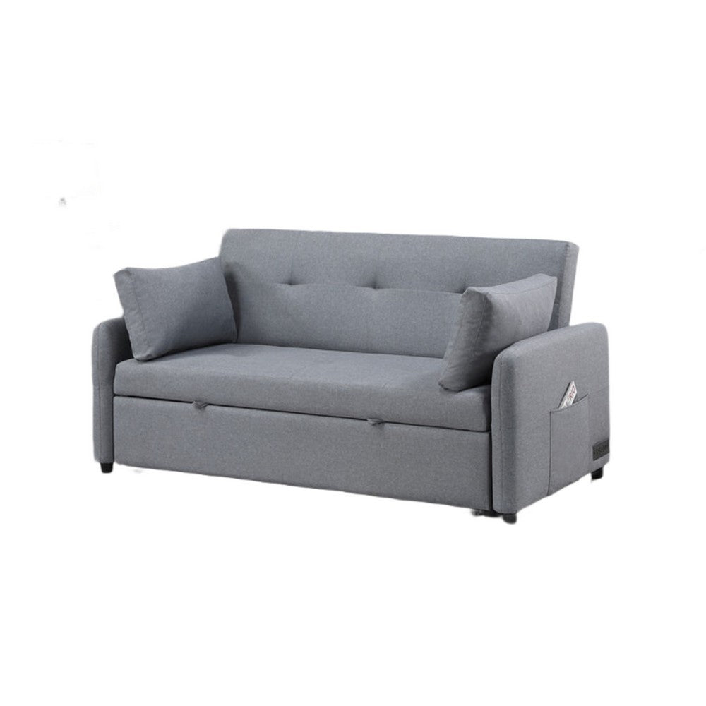Dely Convertible Sleeper Sofa | 2 Pillows | Gray Linen Tufted Cushions 69"