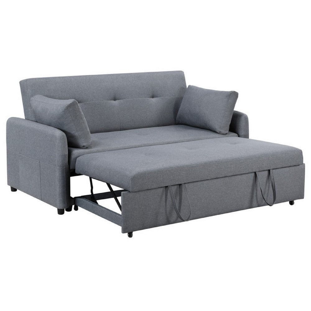 Dely Convertible Sleeper Sofa | 2 Pillows | Gray Linen Tufted Cushions 69"