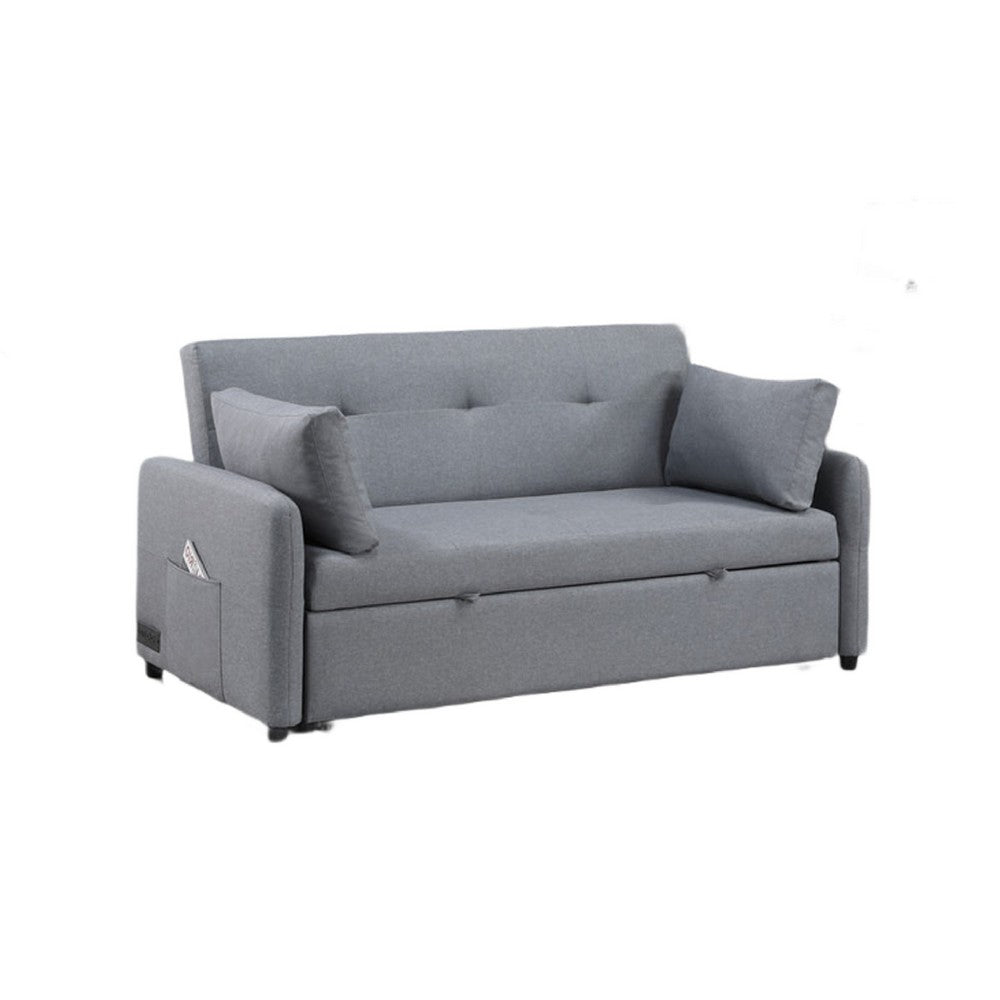 Dely Convertible Sleeper Sofa | 2 Pillows | Gray Linen Tufted Cushions 69"