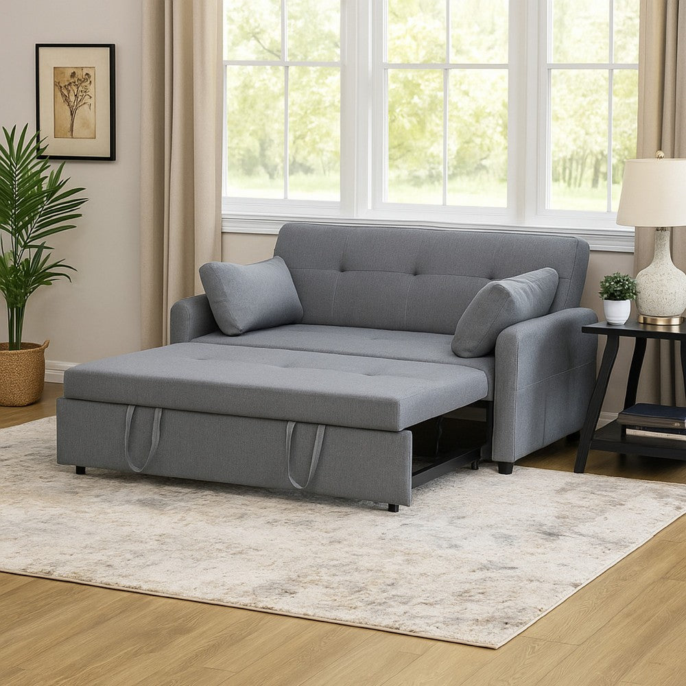 Dely Convertible Sleeper Sofa | 2 Pillows | Gray Linen Tufted Cushions 69"