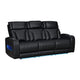 Jasi Power Reclining Sofa w Cupholders | LED | Black Leather Aire 84"