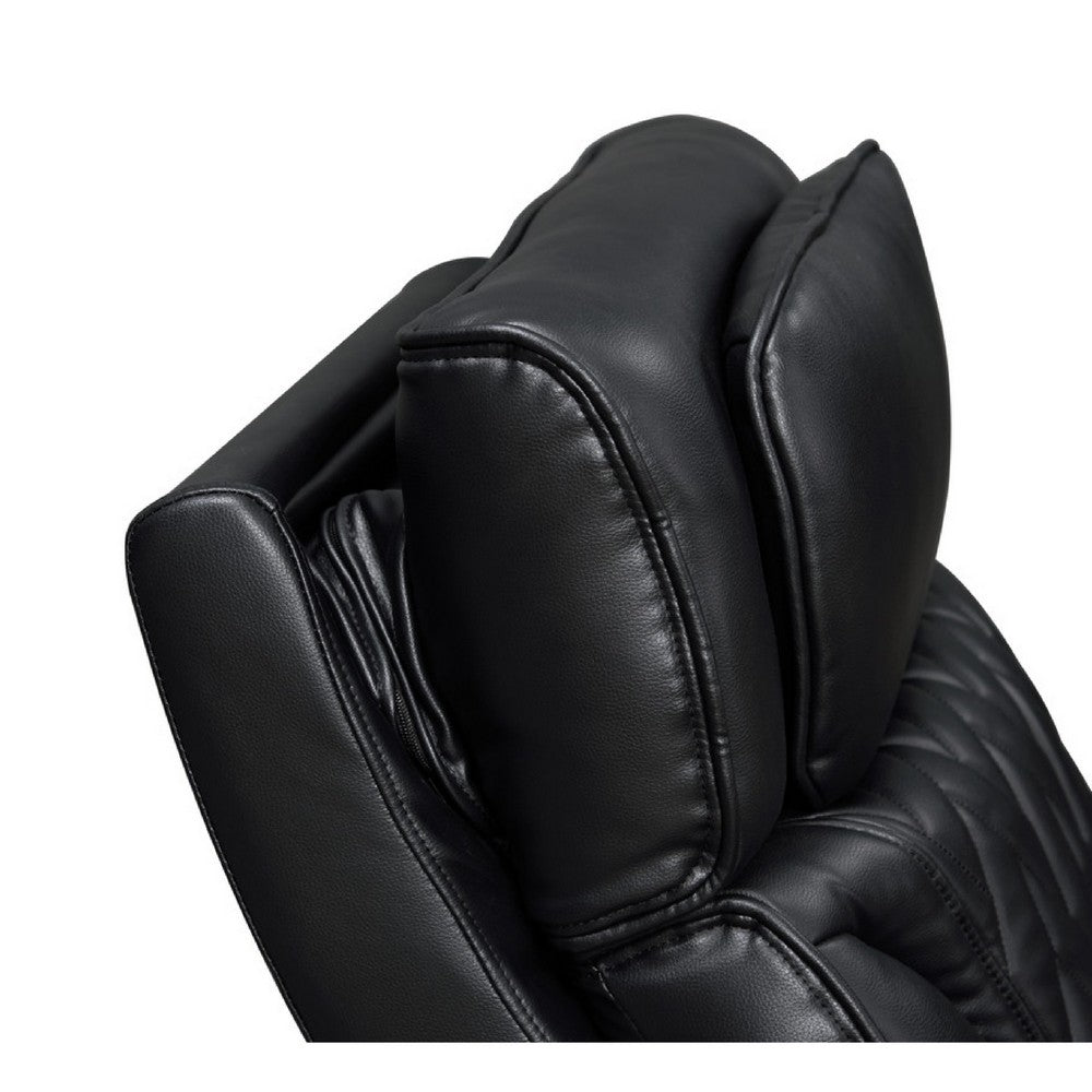 Jasi Power Reclining Sofa w Cupholders | LED | Black Leather Aire 84"