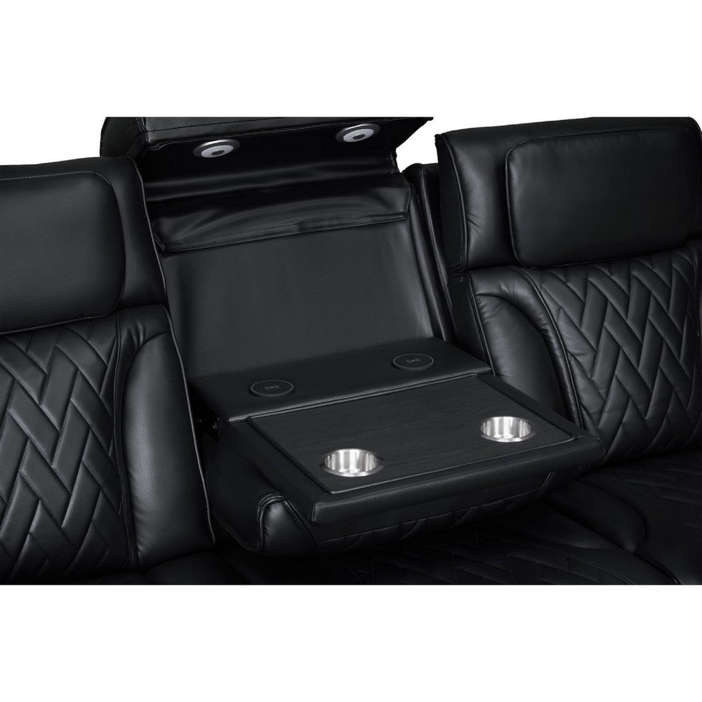 Jasi Power Reclining Sofa w Cupholders | LED | Black Leather Aire 84"