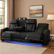Jasi Power Reclining Sofa w Cupholders | LED | Black Leather Aire 84"