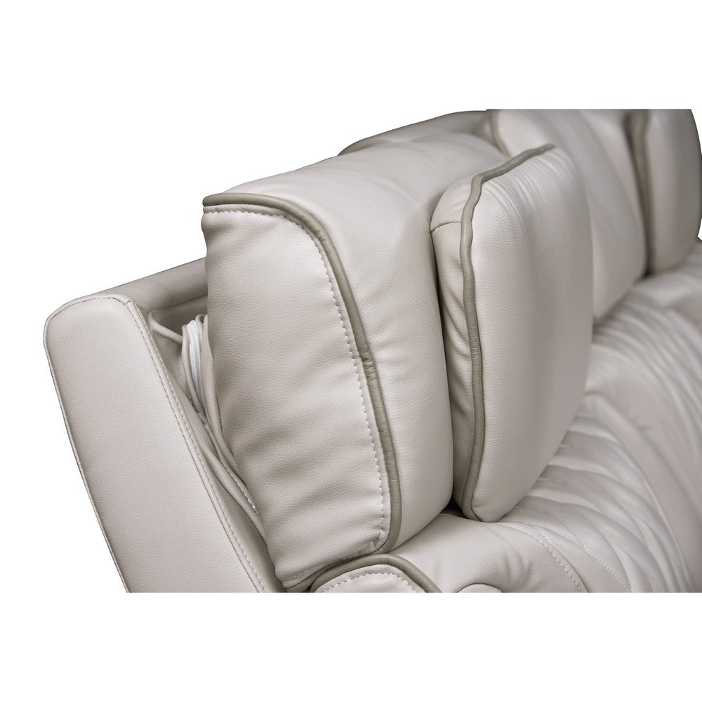 Jasi Power Reclining Sofa w Cupholders | LED | White Leather Aire 84"