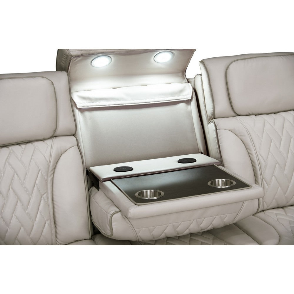 Jasi Power Reclining Sofa w Cupholders | LED | White Leather Aire 84"