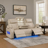 Jasi Power Reclining Sofa w Cupholders | LED | White Leather Aire 84"