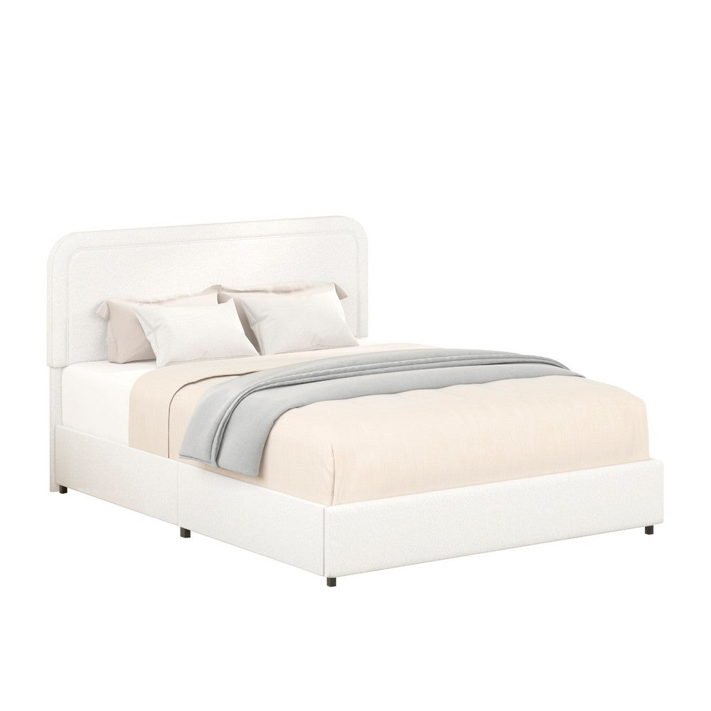 Lez Queen Size Platform Bed | 2 Storage Drawers | Ivory Boucle Upholstery