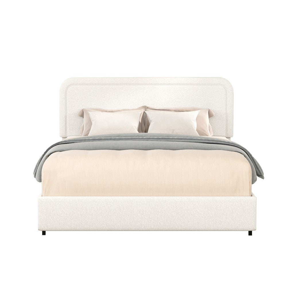 Lez Queen Size Platform Bed | 2 Storage Drawers | Ivory Boucle Upholstery