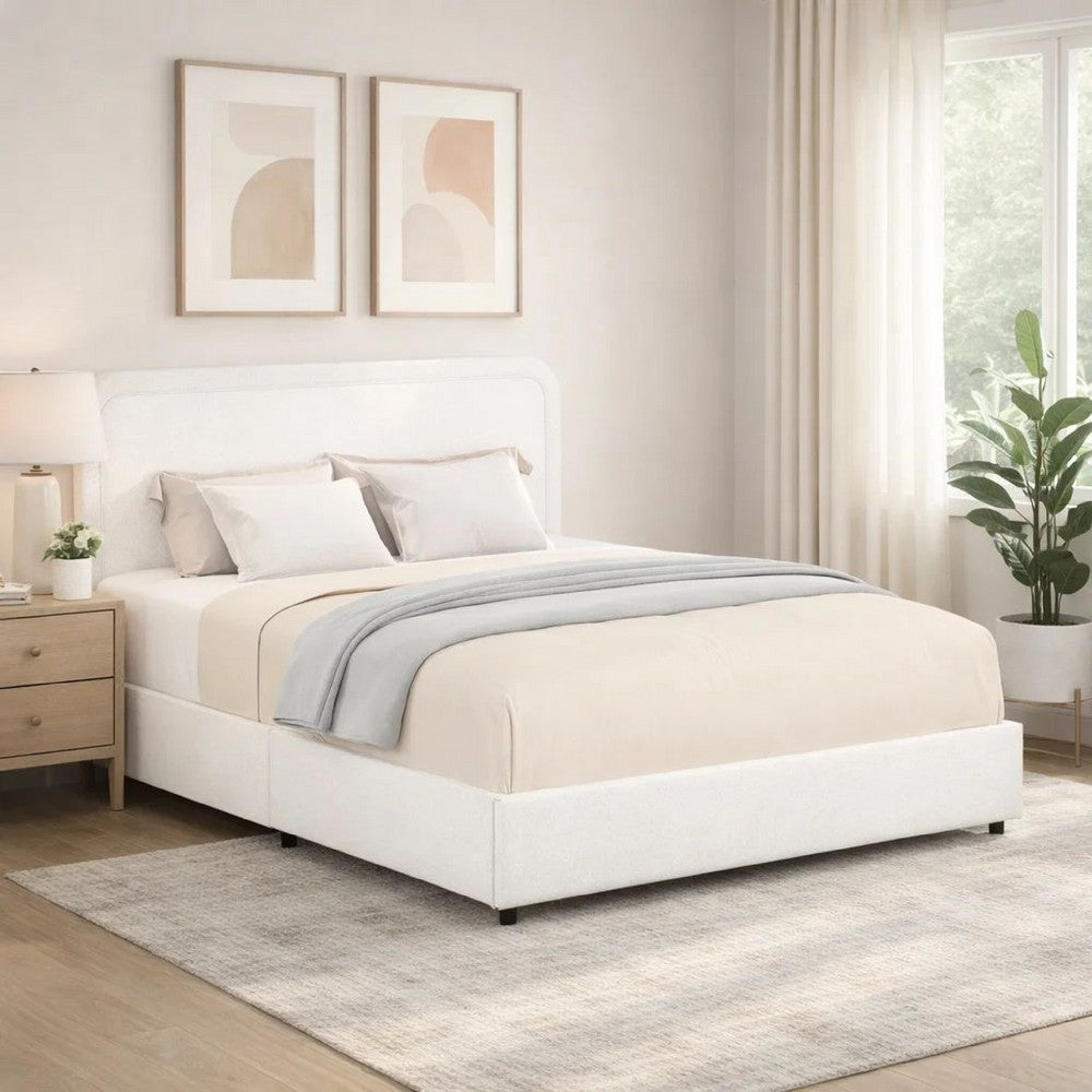 Lez Queen Size Platform Bed | 2 Storage Drawers | Ivory Boucle Upholstery